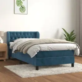 Lova Su Spyruoklėmis Ir Čiužiniu, Mėlyna,90X200 cm Aksomas Lova Su Spyruoklėmis Ir Čiužiniu, Mėlyna,90X200 cm Aksomas