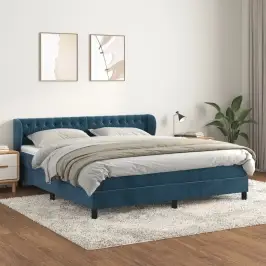 Lova Su Spyruoklėmis Ir Čiužiniu, Mėlyna, 180X200 cm Aksomas