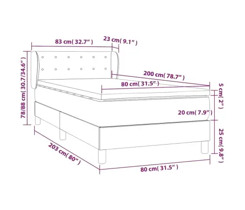 Atsperu Gulta Ar Matraci, Tumši Zils Samts, 80X200 Cm Vidaxl