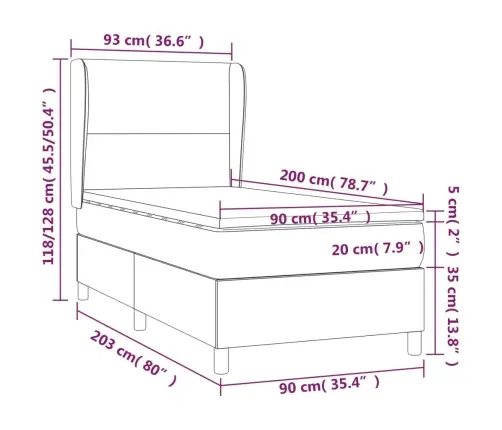 Atsperu Gultas Rāmis Ar Matraci, Tumši Brūna, 90X200 Cm, Audums Vidaxl