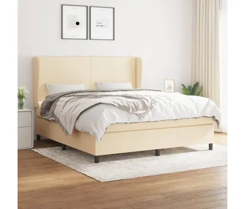 Atsperu Gulta Ar Matraci, Krēmkrāsas, 160X200 Cm, Audums Vidaxl