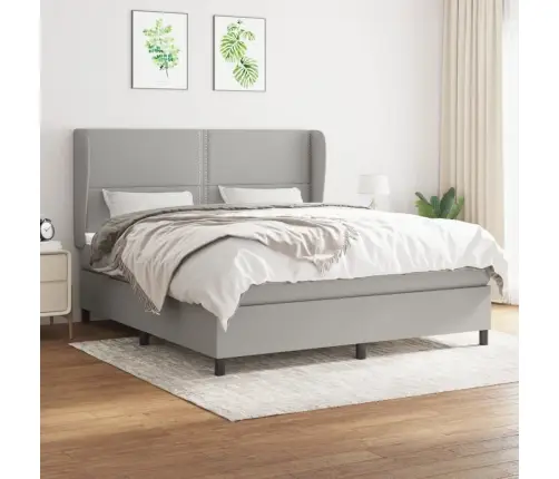 Atsperu Gulta Ar Matraci, Gaiši Pelēka Audums, 180X200 Cm Vidaxl