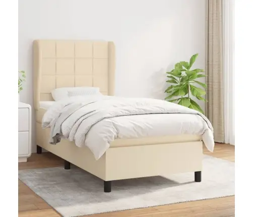 Lova Su Spyruoklėmis Ir Čiužiniu, Kreminė, 90X190 cm Audinys