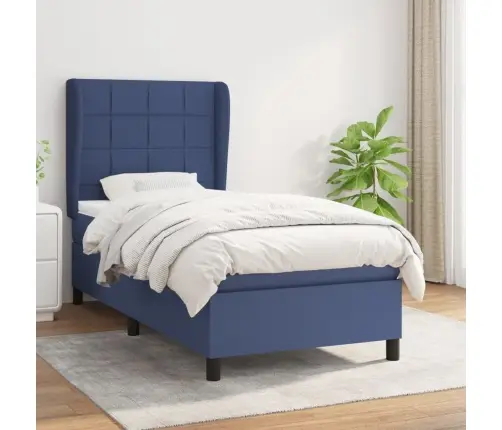 Lova Su Spyruoklėmis Ir Čiužiniu, Mėlyna, 90X200 cm Audinys