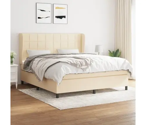 Lova Su Spyruoklėmis Ir Čiužiniu, Kreminė, 160X200 cm Audinys