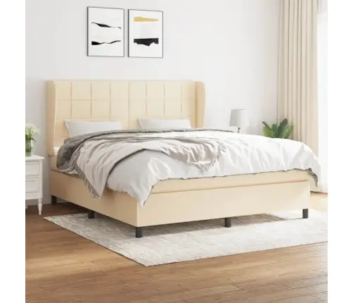 Atsperu Gulta Ar Matraci, Krēmkrāsas, 180X200 Cm, Audums Vidaxl