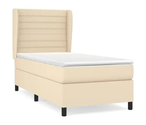 Atsperu Gultas Rāmis Ar Matraci, Krēmkrāsas, 90X200 Cm, Audums Vidaxl