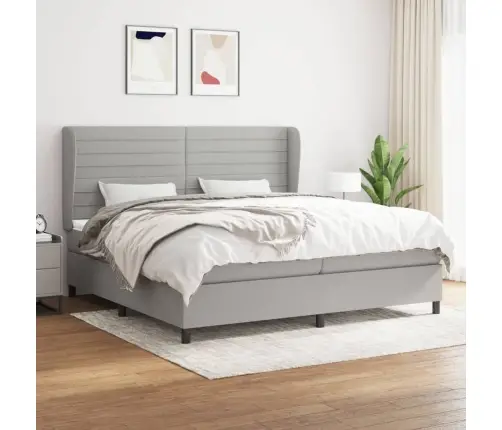 Atsperu Gulta Ar Matraci, Gaiši Pelēka Audums, 200X200Cm Vidaxl