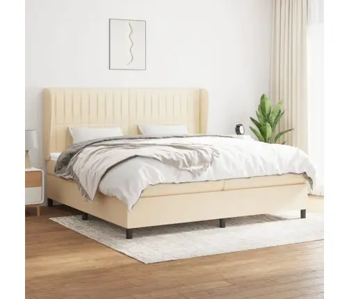 Lova Su Spyruoklėmis Ir Čiužiniu, Kreminė, 200X200 cm Audinys