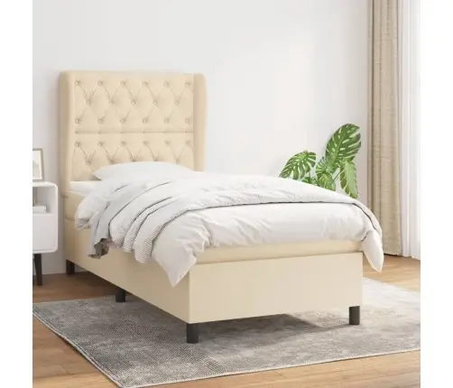 Atsperu Gultas Rāmis Ar Matraci, Krēmkrāsas, 80X200 Cm, Audums Vidaxl