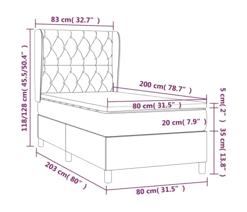 Atsperu Gultas Rāmis Ar Matraci, Zils, 80X200 Cm, Audums Vidaxl
