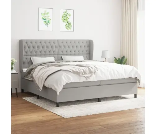 Atsperu Gulta Ar Matraci, Gaiši Pelēka Audums, 200X200Cm Vidaxl