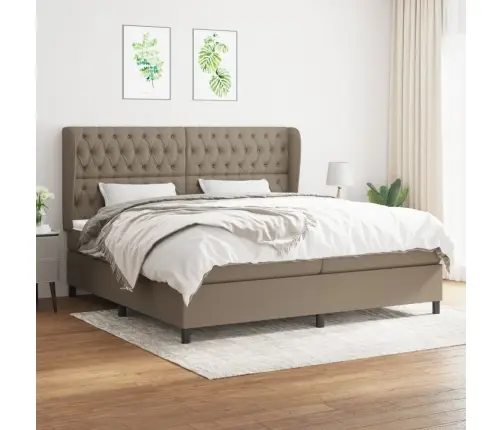 Atsperu Gultas Rāmis Ar Matraci, Pelēkbrūns, 200X200 Cm, Audums Vidaxl