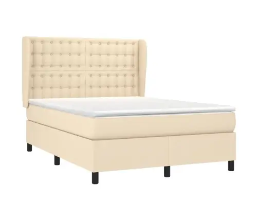 Lova Su Spyruoklėmis Ir Čiužiniu, Kreminė, 140X200 cm Audinys