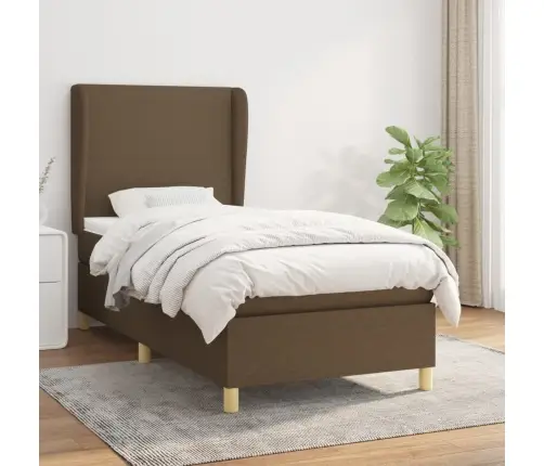 Atsperu Gultas Rāmis Ar Matraci, Tumši Brūna, 80X200 Cm, Audums Vidaxl