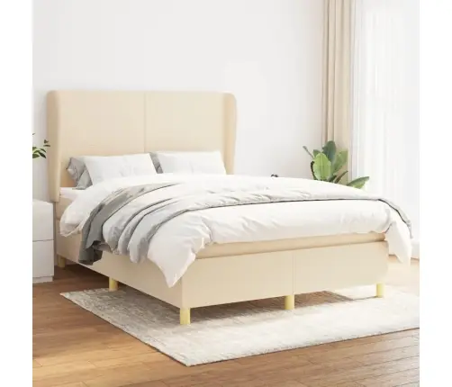 Atsperu Gulta Ar Matraci, Krēmkrāsas Audums, 140X190 Cm Vidaxl