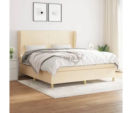 Atsperu Gulta Ar Matraci, Krēmkrāsas, 180X200 Cm, Audums Vidaxl