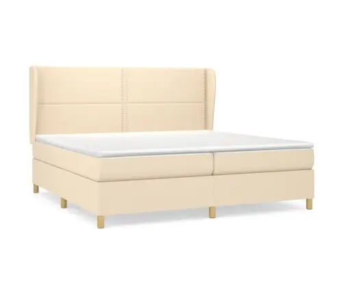 Atsperu Gultas Rāmis Ar Matraci, Krēmkrāsas Audums, 200X200 Cm Vidaxl