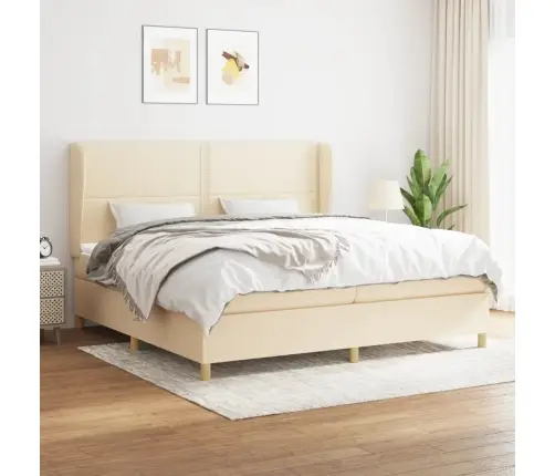 Atsperu Gultas Rāmis Ar Matraci, Krēmkrāsas Audums, 200X200 Cm Vidaxl