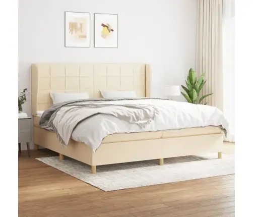 Lova Su Spyruoklėmis Ir Čiužiniu, Kreminė, 200X200 cm Audinys