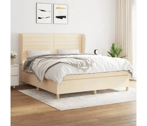 Lova Su Spyruoklėmis Ir Čiužiniu, Kreminė, 160X200 cm Audinys