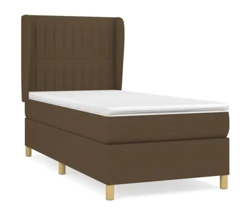 Atsperu Gultas Rāmis Ar Matraci, Tumši Brūna, 90X200 Cm, Audums Vidaxl