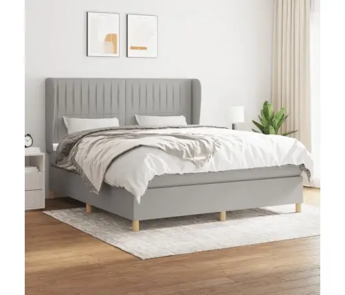 Atsperu Gulta Ar Matraci, Gaiši Pelēka Audums, 160X200 Cm Vidaxl