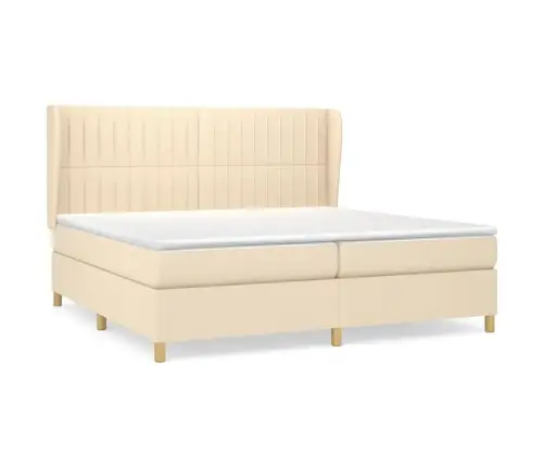 Lova Su Spyruoklėmis Ir Čiužiniu, Kreminė, 200X200 cm Audinys