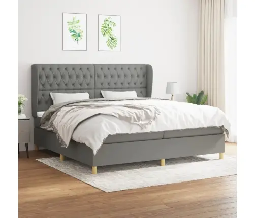 Atsperu Gulta Ar Matraci, Tumši Pelēka Audums, 200X200Cm Vidaxl