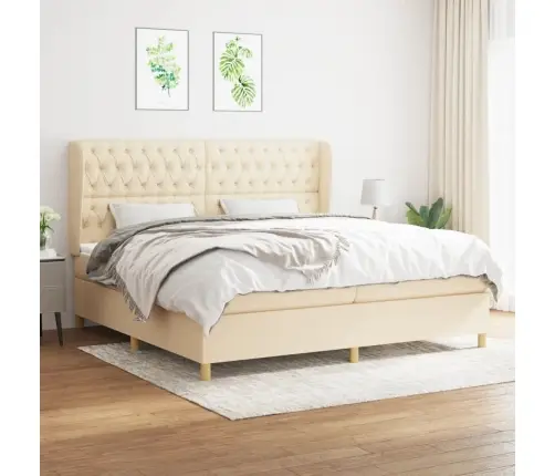 Lova Su Spyruoklėmis Ir Čiužiniu, Kreminė, 200X200 cm Audinys