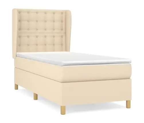 Lova Su Spyruoklėmis Ir Čiužiniu, Kreminė, 90X200 cm Audinys