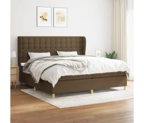 Atsperu Gultas Rāmis Ar Matraci, Tumši Brūna, 200X200Cm, Audums Vidaxl