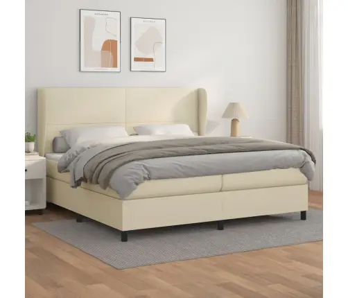 Atsperu Gulta Ar Matraci, Krēmkrāsas, 200X200 Cm, Mākslīgā Āda Vidaxl