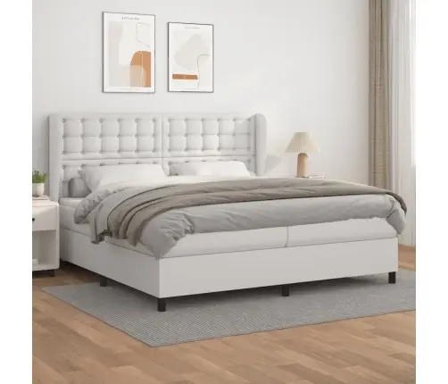 Atsperu Gulta Ar Matraci, Balta, 200X200 Cm, Mākslīgā Āda Vidaxl