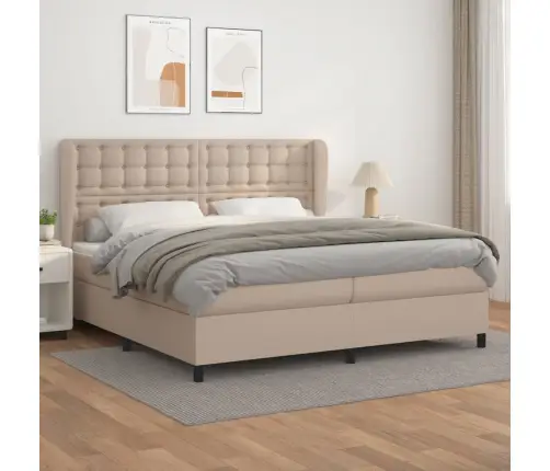 Atsperu Gulta Ar Matraci, Kapučīno, 200X200 Cm, Mākslīgā Āda Vidaxl