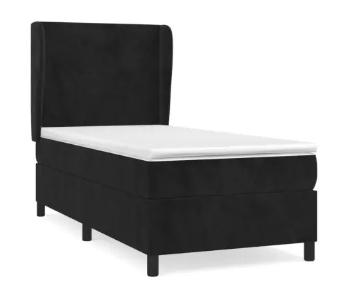 Lova Su Spyruoklėmis Ir Čiužiniu, Juoda, 100X200 cm Aksomas