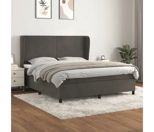 Atsperu Gulta Ar Matraci, Tumši Pelēka Samts, 160X200 Cm Vidaxl