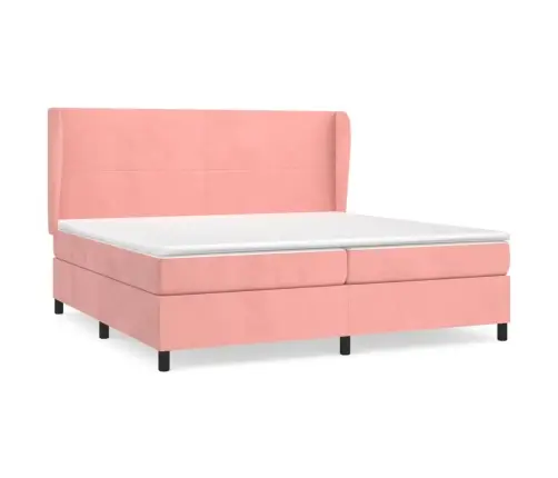 Lova Su Spyruoklėmis Ir Čiužiniu, Rožinė, 200X200 cm Aksomas