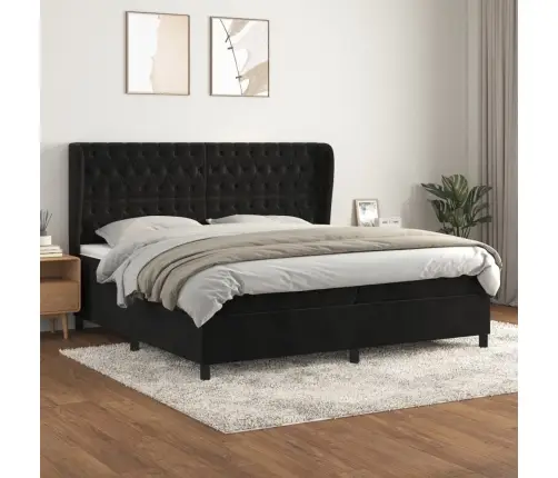 Atsperu Gulta Ar Matraci, Melna Samts, 200X200 Cm Vidaxl