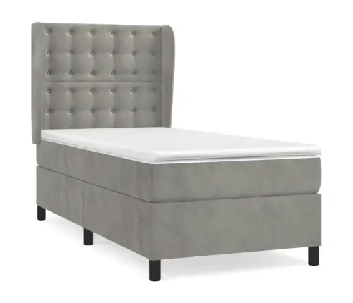 Atsperu Gulta Ar Matraci, Gaiši Pelēka Samts, 90X200 Cm Vidaxl