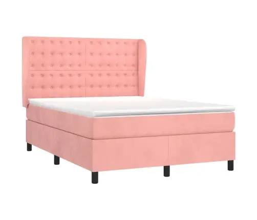 Lova Su Spyruoklėmis Ir Čiužiniu, Rožinė, 140X200 cm Aksomas