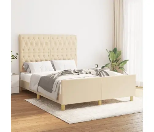 Gulta Bez Matrača, Krēmkrāsas, 140X190 Cm, Audums Vidaxl