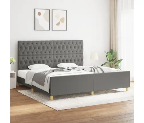 Gultas Rāmis Ar Galvgali, Tumši Pelēks, 200X200 Cm, Audums Vidaxl