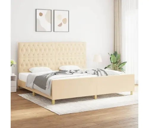 Voodiraam Peatsiga, Kreemjas, 200X200 cm Kangas