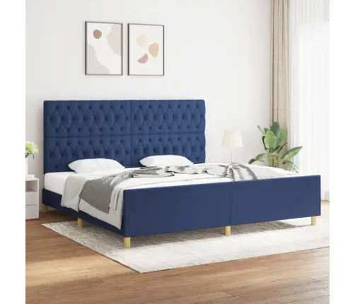 Gultas Rāmis Ar Galvgali, Zils, 200X200 Cm, Audums Vidaxl