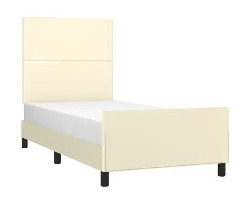 Gultas Rāmis Ar Galvgali, Krēmkrāsas, 90X190 Cm, Mākslīgā Āda Vidaxl