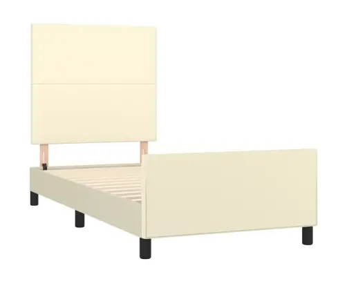 Gultas Rāmis Ar Galvgali, Krēmkrāsas, 90X190 Cm, Mākslīgā Āda Vidaxl