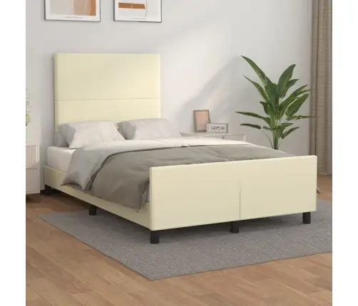 Gultas Rāmis Ar Galvgali, Krēmkrāsas, 120X200 Cm, Mākslīgā Āda Vidaxl
