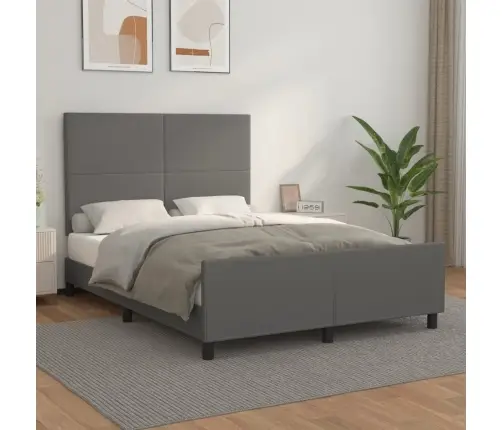 Gultas Rāmis Ar Galvgali, Pelēks, 140X190 Cm, Mākslīgā Āda Vidaxl