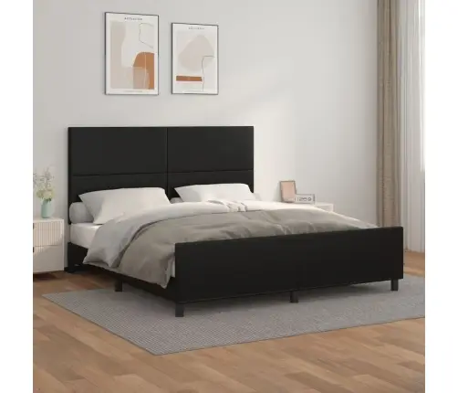 Voodiraam Peatsiga, Must, 180X200 cm Kunstnahk